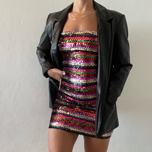 UO Rainbow Stripped Sequin Mini Dress - Picture 3 of 8